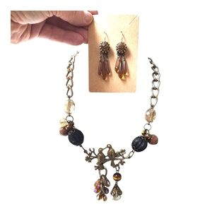 Vintage Cookie Lee Lovebirds Crystal & Beaded Necklace & Earrings